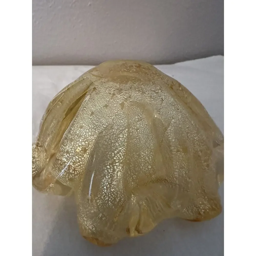 Vintage Murano Glass Aventurine Gold Flecks Ruffled Bowl Ashtray Candy Dish MCM